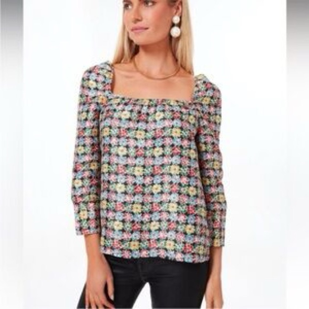 Tuckernuck Multicolor Floral Square-Neck Blouse